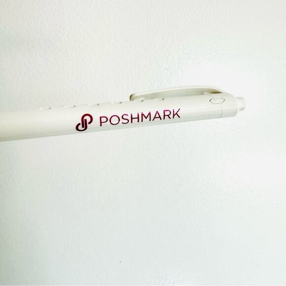NEW POSHMARK Pink Maroon Logo Pen Black Ink White Cutout Body Clip Rubber Tip - Picture 4 of 8